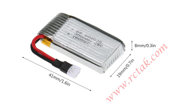 باتری مورد استفاده در کواد کوپتر IDRONE-I4W یک باتری ۱ سل (۳.۷) ولت با ظرفیت ۳۶۰ میلی آمپر می باشد.